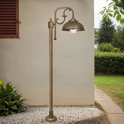 Wegeleuchte Messing massiv Glas E27 IP44 148 cm in Bronze Antik matt Rustikal Außenlampe