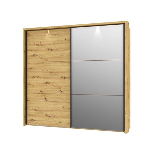 Schwebetürenschrank Trace 2 Artisan Eiche 281x216x68 cm LED Schrank, Ausführung:mit Kranz und Beleuchtung