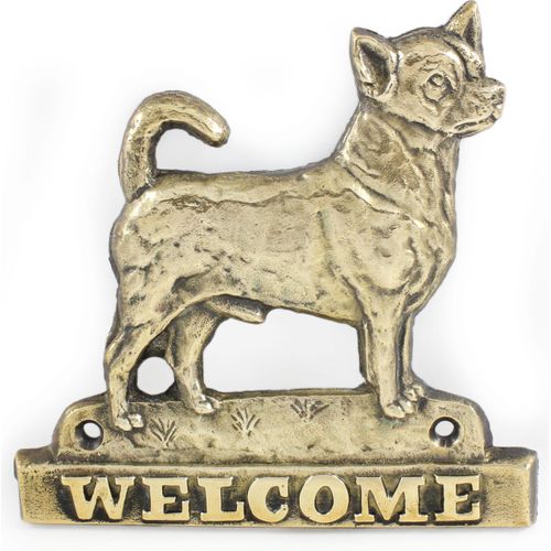 Chihuahua Kurzhaar - Türschild mit Hund, messingfarbenes Willkommensschild, einzigartiges Schild mit der Aufschrift Welcome von der Marke Art-Dog