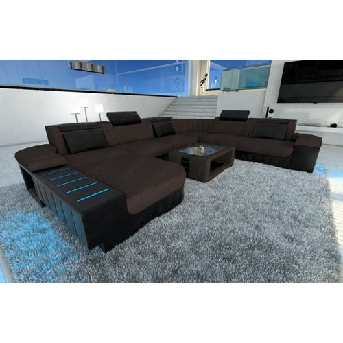 Stoffsofa Wohnlandschafft Bellagio XXL mit Licht USB Webstoff Strukturstoff