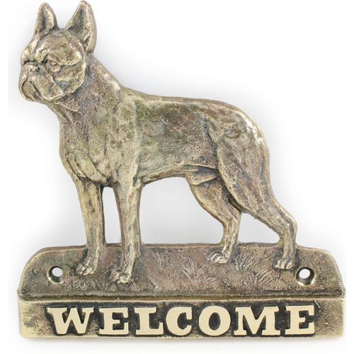 Boston Terrier - Türschild mit Hund, messingfarbenes Willkommensschild, einzigartiges Schild mit der Aufschrift Welcome von der Marke Art-Dog