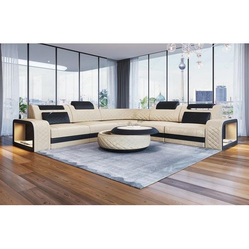 Stoffsofa Foggia L Form mit Licht USB Webstoff Strukturstoff