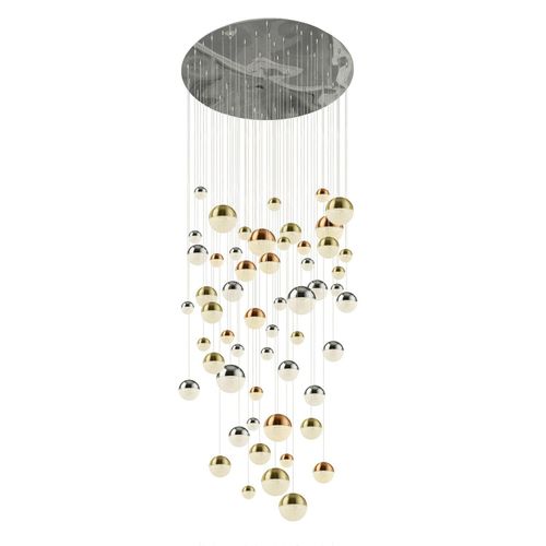 Pendelleuchte Metall LED D: 140 cm H: max. 323 cm in Chrom Kupfer Messing Kugelschirm 15500 lm Retro Kristall
