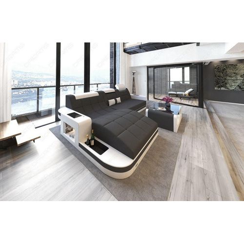 Stoffsofa Wave L Form Mini Ecksofa mit Ottomane und LED