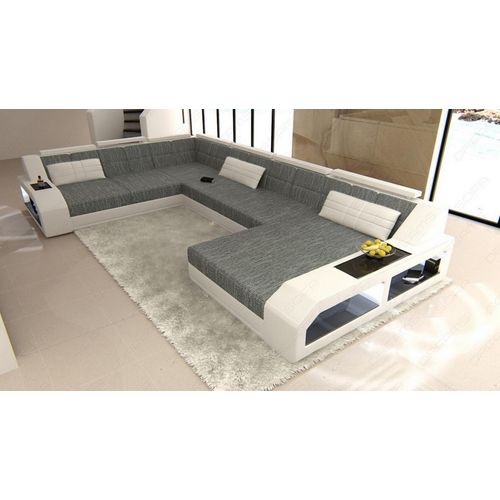 Stoffsofa Wohnlandschaft Matera XXL mit Licht USB Webstoff Strukturstoff