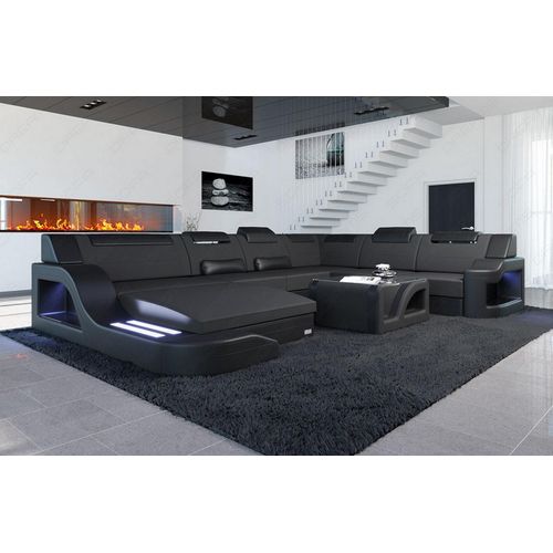 Stoffsofa Wohnlandschaft Palermo XXL mit Licht USB Webstoff Strukturstoff