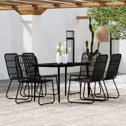 Möbel 7-tlg. Garten-Essgruppe Schwarz - Balkonmöbel 3099182