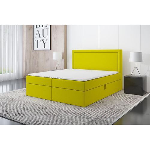 Boxspringbett FRODI 140 x 200 mit 2 Bettkästen, Bonell-Matratze und Topper. Farbe: Gelb