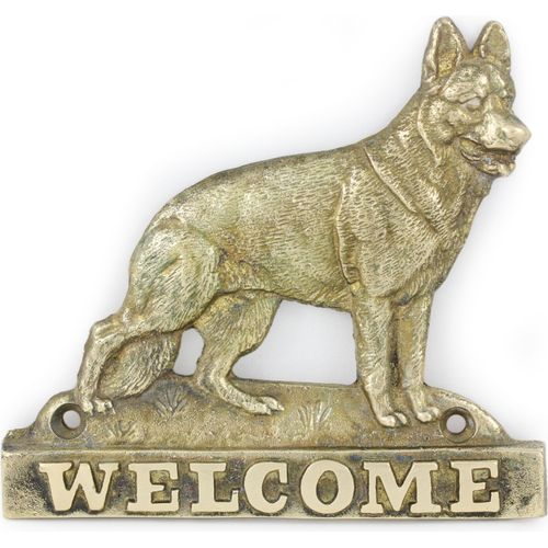 Deutscher Schäferhund - Türschild mit Hund, messingfarbenes Willkommensschild, einzigartiges Schild mit der Aufschrift Welcome von der Marke Art-Dog