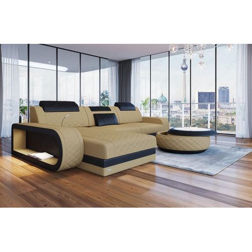 Stoffsofa Berlin Ecksofa mit Licht USB Webstoff Strukturstoff