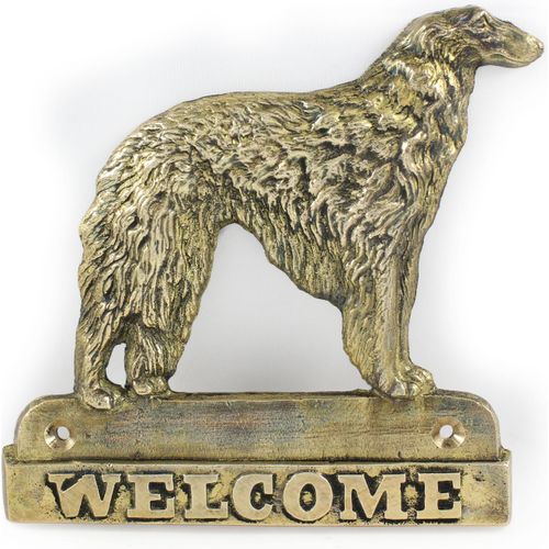 Barsoi, Russischer Jagdwindhund, Barzaia - Türschild mit Hund, messingfarbenes Willkommensschild, einzigartiges Schild mit der Aufschrift Welcome von der Marke Art-Dog