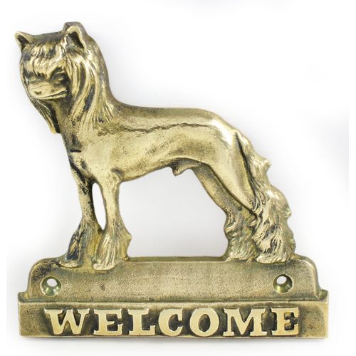 Chinesischer Schopfhund - Türschild mit Hund, messingfarbenes Willkommensschild, einzigartiges Schild mit der Aufschrift Welcome von der Marke Art-Dog