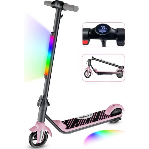 Elektroroller KXQ-EPRO E-Scooter Für Kinder 6-12 Jahren- Faltbar- LCD-Anzeige- Reichweite 8km- Max. 12km/h- Bunte Neonlichter- Elektroscooter Rosa