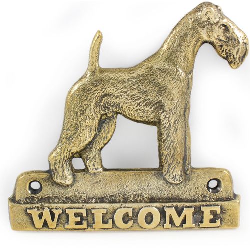 Fox Terrier Drahthaar, Foxterrier - Türschild mit Hund, messingfarbenes Willkommensschild, einzigartiges Schild mit der Aufschrift Welcome von der Marke Art-Dog