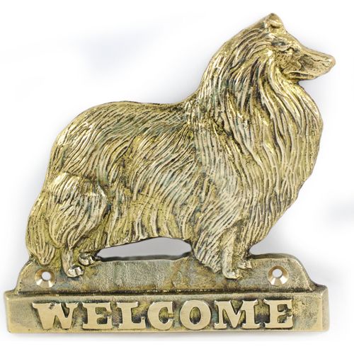 Kurzhaarcollie, Kurzhaariger Schottischer Schaferhund - Türschild mit Hund, messingfarbenes Willkommensschild, einzigartiges Schild mit der Aufschrift Welcome von der Marke Art-Dog