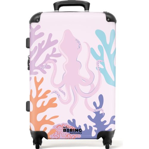 NoBoringSuitcases.com® Großer Koffer - Rosa mit Tintenfisch und Meerespflanzen - Kombinationsschloss TSA - Hartschalen Trolley 4 Rollen - 72 liter - Reisekoffer - 66 cmKoffer Mittelgroß 67x43x25 cm, 72L,