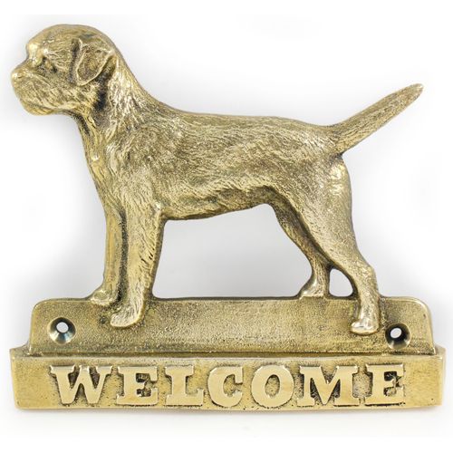 Border Terrier - Türschild mit Hund, messingfarbenes Willkommensschild, einzigartiges Schild mit der Aufschrift Welcome von der Marke Art-Dog