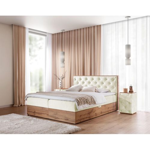 Boxspringbett Schlafzimmerbett MAXIMO 120x200cm in Stoff Torre Creme