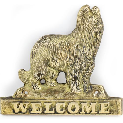 Briard, Berger de Brie - Türschild mit Hund, messingfarbenes Willkommensschild, einzigartiges Schild mit der Aufschrift Welcome von der Marke Art-Dog