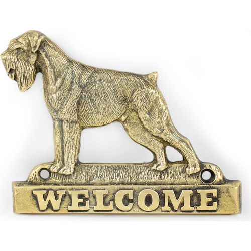 Schnauzer II - Türschild mit Hund, messingfarbenes Willkommensschild, einzigartiges Schild mit der Aufschrift Welcome von der Marke Art-Dog