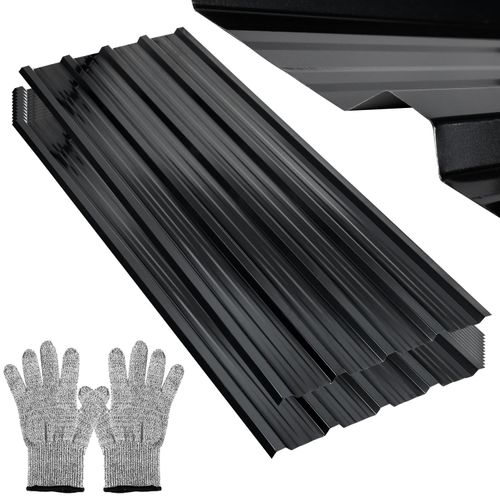 Hengda 129x46cm Trapezblech 24er-Set Anthrazit Dachplatten für Gerätehaus Carport, Profiblech Wandblech Dachblech (für 14m²)