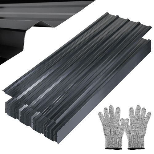 36 Stück Trapezblech 129x46cm Profiblech SET inkl. 1 paar Handschuhe, Anthrazit verzinkt Dachblech 21m² Wellblech Dachplatten für Gerätehaus Carport