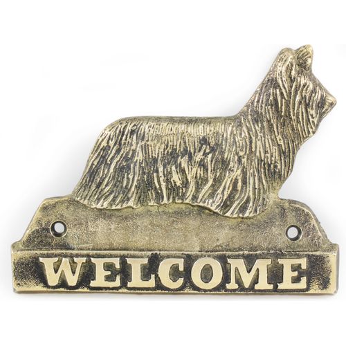 Skye Terrier - Türschild mit Hund, messingfarbenes Willkommensschild, einzigartiges Schild mit der Aufschrift Welcome von der Marke Art-Dog