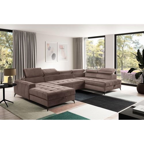 Wohnlandschaft Schlafsofa AGNESA Stoff Salvador Braun Ottomane Links