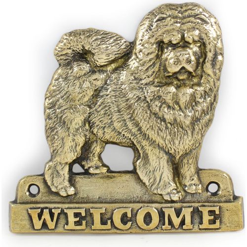 Chow Chow - Türschild mit Hund, messingfarbenes Willkommensschild, einzigartiges Schild mit der Aufschrift Welcome von der Marke Art-Dog
