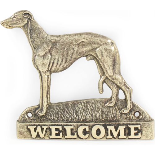 Whippet, Kleiner Englischer Windhund - Türschild mit Hund, messingfarbenes Willkommensschild, einzigartiges Schild mit der Aufschrift Welcome von der Marke Art-Dog
