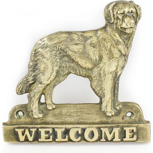 Hovawart - Türschild mit Hund, messingfarbenes Willkommensschild, einzigartiges Schild mit der Aufschrift Welcome von der Marke Art-Dog