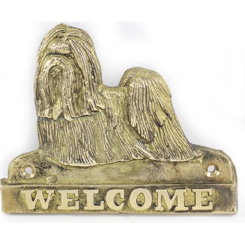 Shih Tzu - Türschild mit Hund, messingfarbenes Willkommensschild, einzigartiges Schild mit der Aufschrift Welcome von der Marke Art-Dog