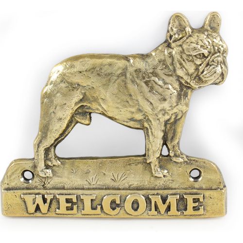 Französische Bulldogge - Türschild mit Hund, messingfarbenes Willkommensschild, einzigartiges Schild mit der Aufschrift Welcome von der Marke Art-Dog