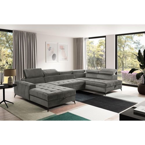 Wohnlandschaft Schlafsofa AGNESA Stoff Salvador Grau Ottomane Links