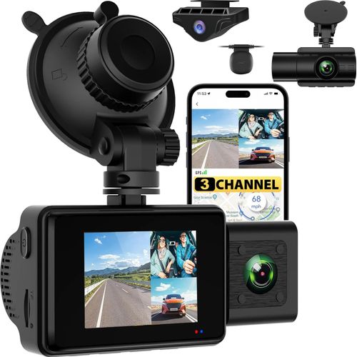 Dashcam 3 Lens Autokamera,4K+1080P+1080P,WiFi Dashcam mit GPS,4K Ultra HD, 2'' IPS Bildschirm,140° Weitwinkel,Loop-Aufnahme,G-Sensor,Parküberwachung