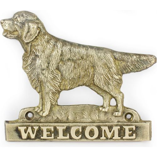 Golden Retriever - Türschild mit Hund, messingfarbenes Willkommensschild, einzigartiges Schild mit der Aufschrift Welcome von der Marke Art-Dog