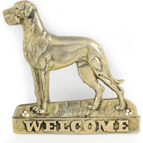Deutsche Dogge, Ulmer Dogge, Große Dogge II - Türschild mit Hund, messingfarbenes Willkommensschild, einzigartiges Schild mit der Aufschrift Welcome von der Marke Art-Dog