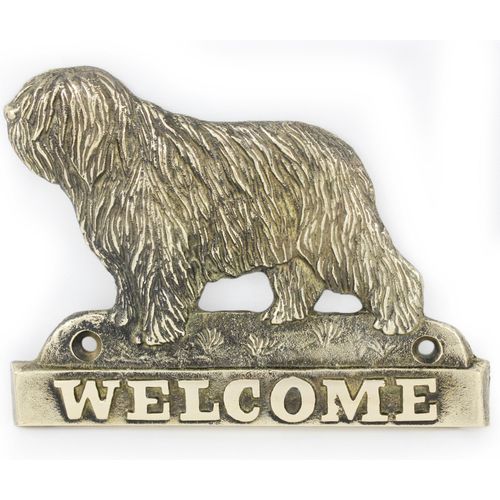 Polnischer Niederungshütehund, PON - Türschild mit Hund, messingfarbenes Willkommensschild, einzigartiges Schild mit der Aufschrift Welcome von der Marke Art-Dog