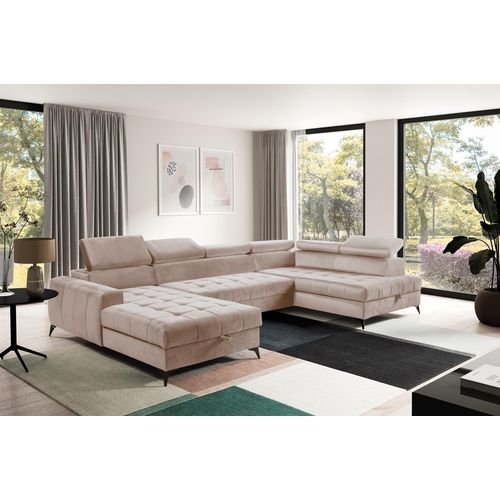 Wohnlandschaft Schlafsofa AGNESA Stoff Salvador Hellbeige Ottomane Links