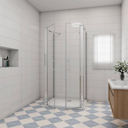 90x80cm 195cm 6mm U-Form Duschkabine Duschtür Pendeltür ESG Nano Glas Duschtür