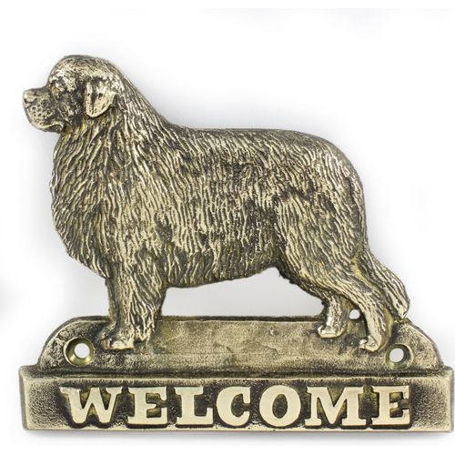 Neufundländer, Newfoundland - Türschild mit Hund, messingfarbenes Willkommensschild, einzigartiges Schild mit der Aufschrift Welcome von der Marke Art-Dog