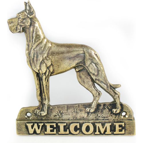 Deutsche Dogge, Ulmer Dogge, Große Dogge I - Türschild mit Hund, messingfarbenes Willkommensschild, einzigartiges Schild mit der Aufschrift Welcome von der Marke Art-Dog