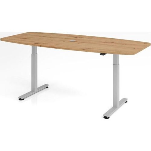 Büro Schreibtisch Stehtisch höhenverstellbar 220x103/83 cm Modell XMST22 mit Tast-Schalter R = Asteiche-silber-ohne PC Halter