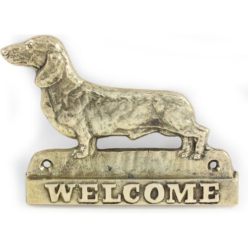 Dackel - Türschild mit Hund, messingfarbenes Willkommensschild, einzigartiges Schild mit der Aufschrift Welcome von der Marke Art-Dog