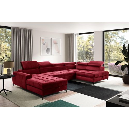 Wohnlandschaft Schlafsofa AGNESA Stoff Salvador Weinrot Ottomane Links