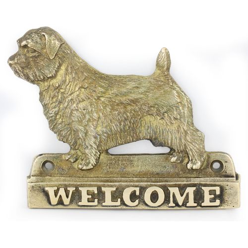 Norfolk Terrier - Türschild mit Hund, messingfarbenes Willkommensschild, einzigartiges Schild mit der Aufschrift Welcome von der Marke Art-Dog