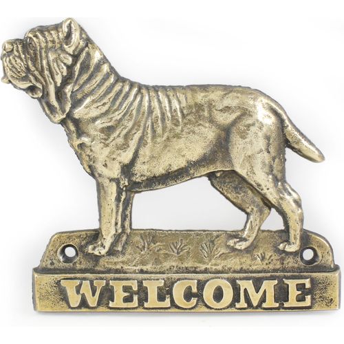 Mastino Napoletano, Neapolitanischer Mastiff - Türschild mit Hund, messingfarbenes Willkommensschild, einzigartiges Schild mit der Aufschrift Welcome von der Marke Art-Dog