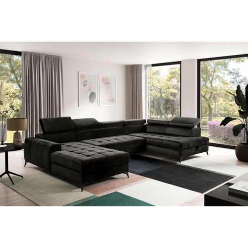 Wohnlandschaft Schlafsofa AGNESA Stoff Salvador Schwarz Ottomane Links