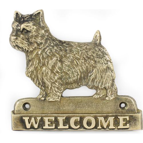 Norwich Terrier - Türschild mit Hund, messingfarbenes Willkommensschild, einzigartiges Schild mit der Aufschrift Welcome von der Marke Art-Dog