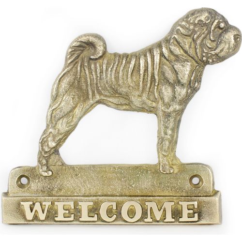 Shar Pei - Türschild mit Hund, messingfarbenes Willkommensschild, einzigartiges Schild mit der Aufschrift Welcome von der Marke Art-Dog